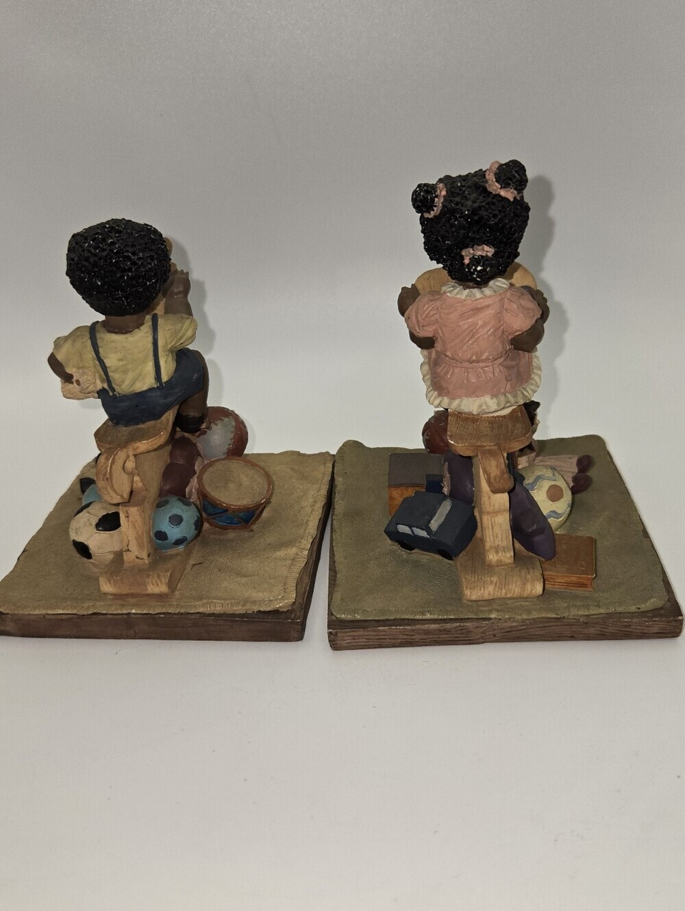 Vintage Vantage Resin Figurine Lot Of 2 1993 Boy & Girl On Rocking Toys - Picture 3 of 6